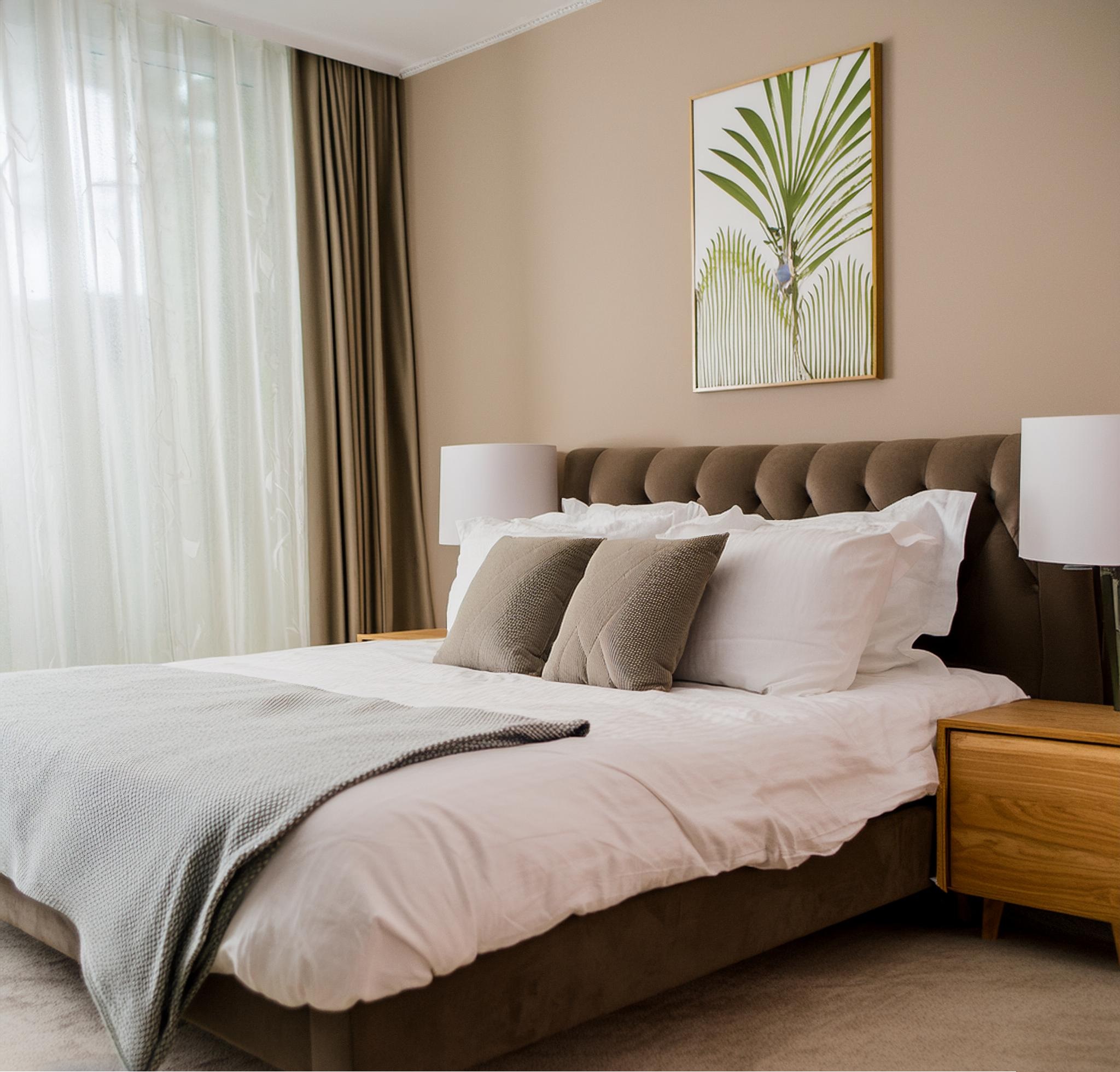 Firefly picture of bed, in a bedroom with light colours for bed store website 61515